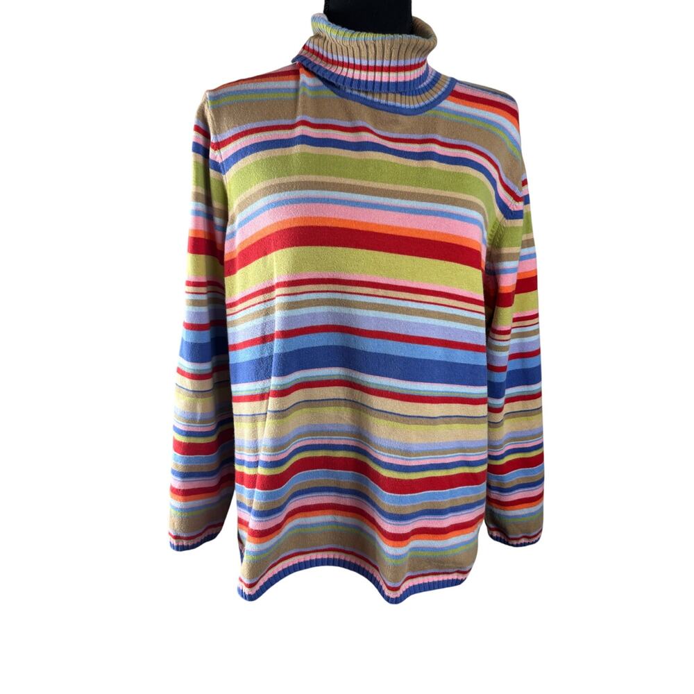 Talbots Woman Petite Vintage 1X Striped Long Sleeve Stretch Turtle Neck